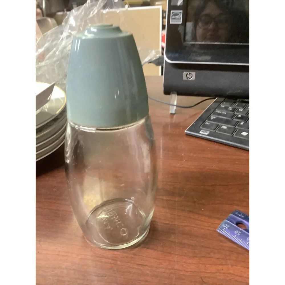 Vintage Toothpick Holder Gemco Glass With Bluegreen Plastic Lid Dispenser